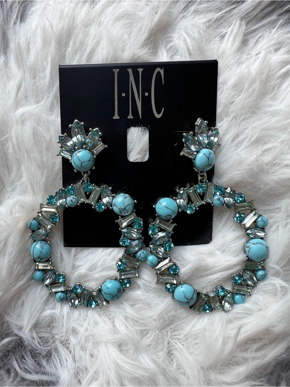 INC International Concepts Turquoise and Teal Crystal Hoop Earrings